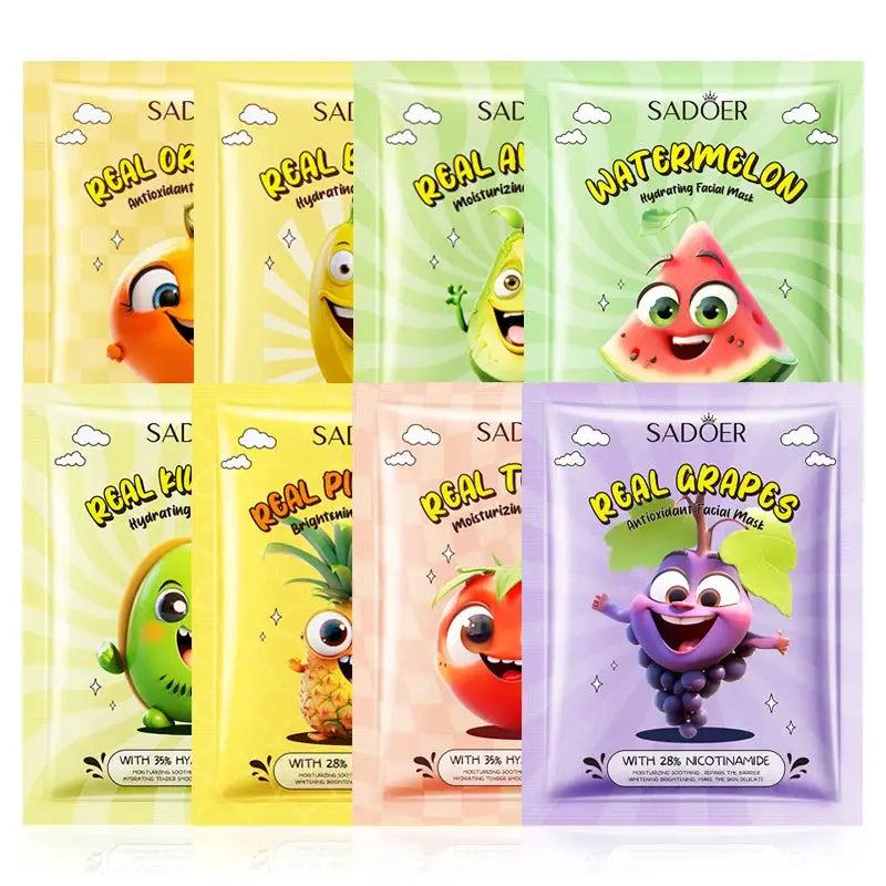 8pcs SADOER Fresh Fruits Face Mask Facial skincare Moisturizing Brightening Firming Hydrating Facial Masks for Face Skin Care by All Mart Bristol Ltd