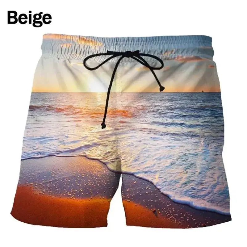 Seaside Sunset Sunrise Scence Beach Shorts Men 3D Print Board Shorts Swimsuit 2023 Hawaiian Bermuda Swim Trunks Cool Short Pants by All Mart Bristol Ltd