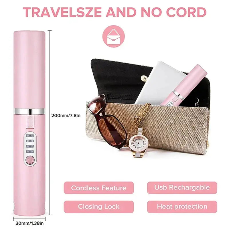 2-IN-1 Cordless Electric Heating Hair Straightener Rechargeable Travel Double Use Straight Hair Straightener And Curling Iron by All Mart Bristol Ltd