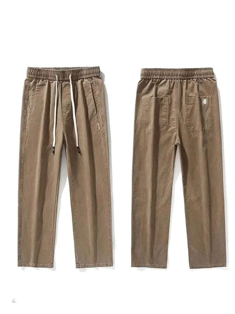 Straight Casual Cargo Pants Men Wide Leg Brown Long Cargo Business Work Trousers Drawstring Baggy Sweatpants Male by All Mart Bristol Ltd