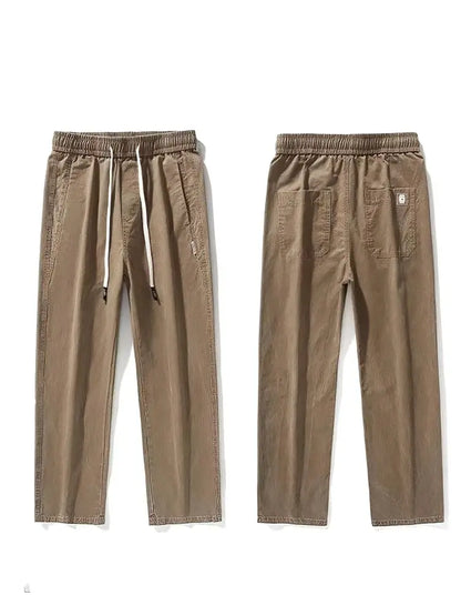 Straight Casual Cargo Pants Men Wide Leg Brown Long Cargo Business Work Trousers Drawstring Baggy Sweatpants Male by All Mart Bristol Ltd