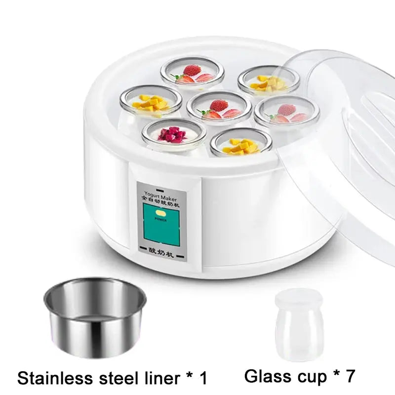 1.5L Electric Yogurt Maker Fermenter Automatic Multifunction Stainless Steel Liner Natto Rice Wine Pickle Machine 7 Yoghurt Cups by All Mart Bristol Ltd
