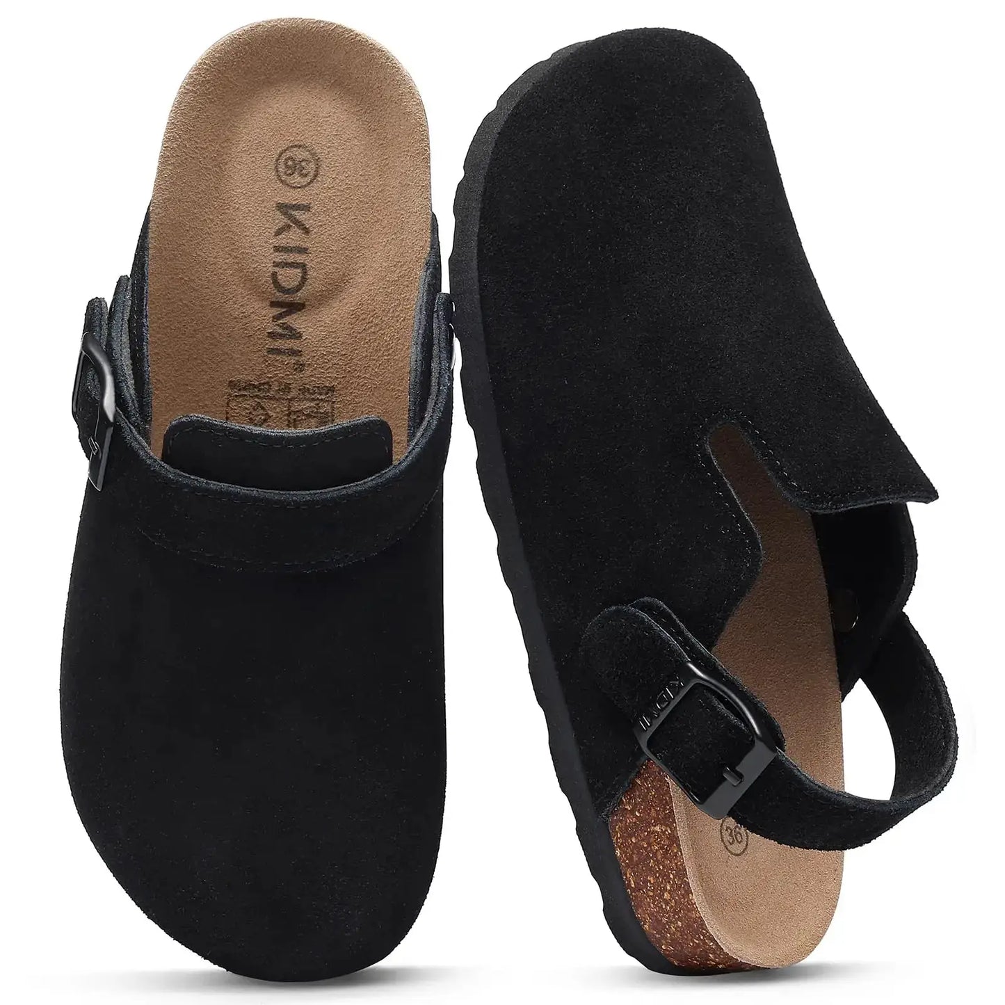 Smile Pop Men's Suede Shoes With Adjustable Back Strap Leather Mules With Cork Flip-Flop Slippers Insoles Slip-On Potato Shoes by All Mart Bristol Ltd
