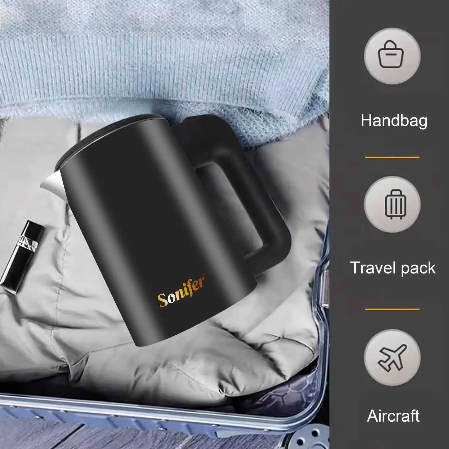 Sonifer 0.6L Portable Stainless Steel Travel Electric Kettle by All Mart Bristol Ltd