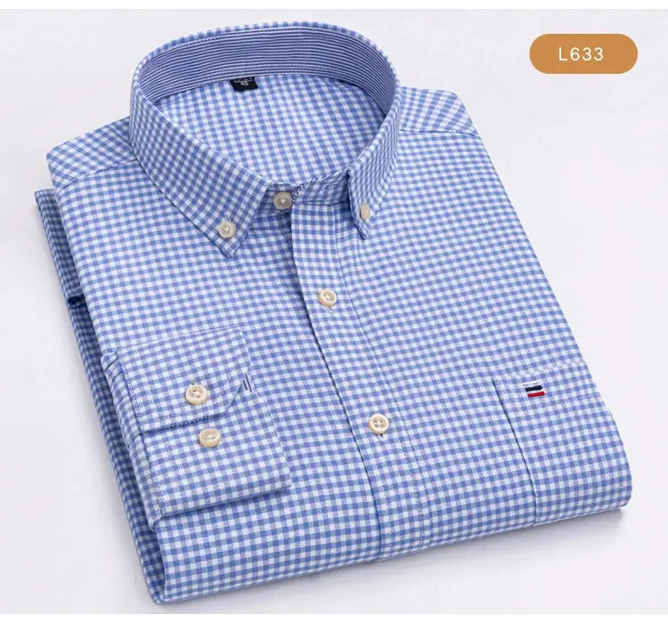Men's Trendy Plaid Striped Lapel Collar Design Cotton Dress Shirts, Long Sleeve Casual Button Up Commuter Shirt For Spring/Fall by All Mart Bristol Ltd