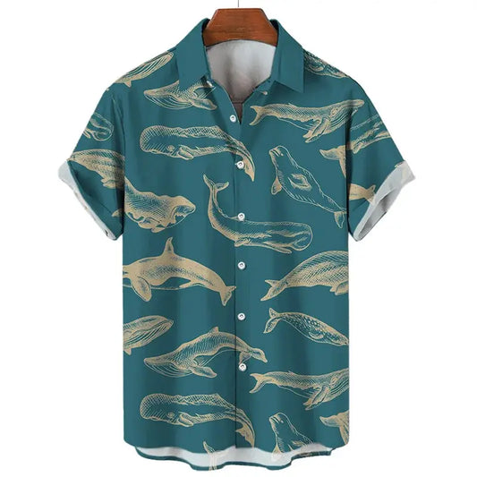 3d Print Shark Jellyfish Hawaiian Shirt For Men Casual Sea Life Animal Pattern Short Sleeve Blouse Summer Fashion Top Shirts by All Mart Bristol Ltd