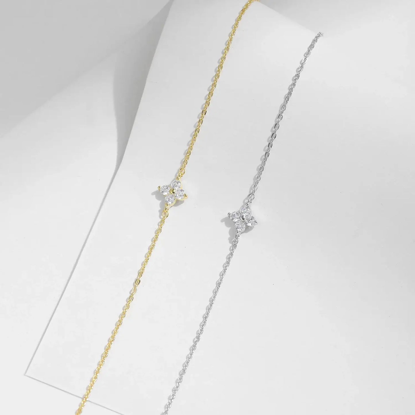 MODIAN 925 Sterling Silver Stackable Four Leaf Clover CZ Bracelet For White Gold Plated Link Chain Women Party Fine Jewelry by All Mart Bristol Ltd