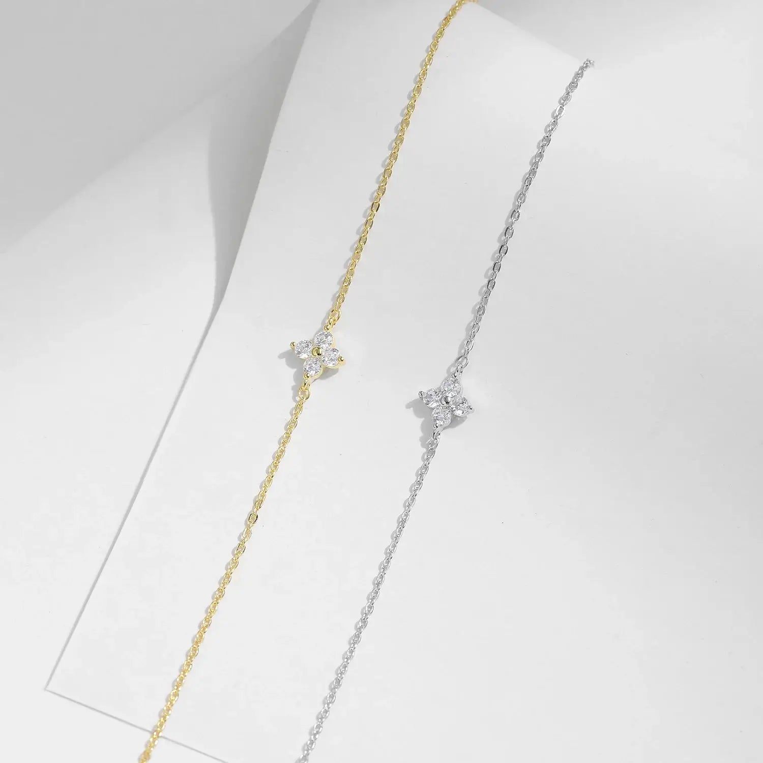 MODIAN 925 Sterling Silver Stackable Four Leaf Clover CZ Bracelet For White Gold Plated Link Chain Women Party Fine Jewelry by All Mart Bristol Ltd