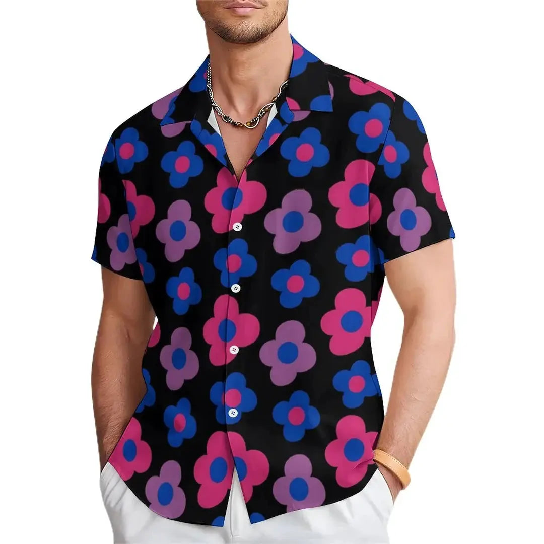 Floral Daisy Casual Men's Shirt Daily Out Summer Lapel Short Sleeve Purple Orange Flower Shirt Hawaii Shirt Casual Clothing by All Mart Bristol Ltd