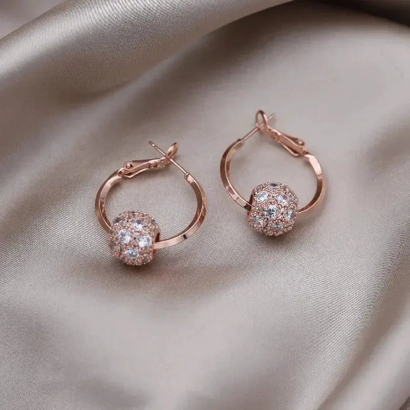 Real Gold Plated Korea Hot Selling Fashion Jewelry Round Zircon Beads Swivel Earrings Luxury Women's Prom Party Accessories by All Mart Bristol Ltd