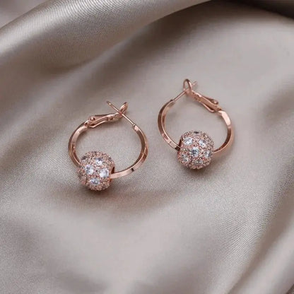 Real Gold Plated Korea Hot Selling Fashion Jewelry Round Zircon Beads Swivel Earrings Luxury Women's Prom Party Accessories by All Mart Bristol Ltd