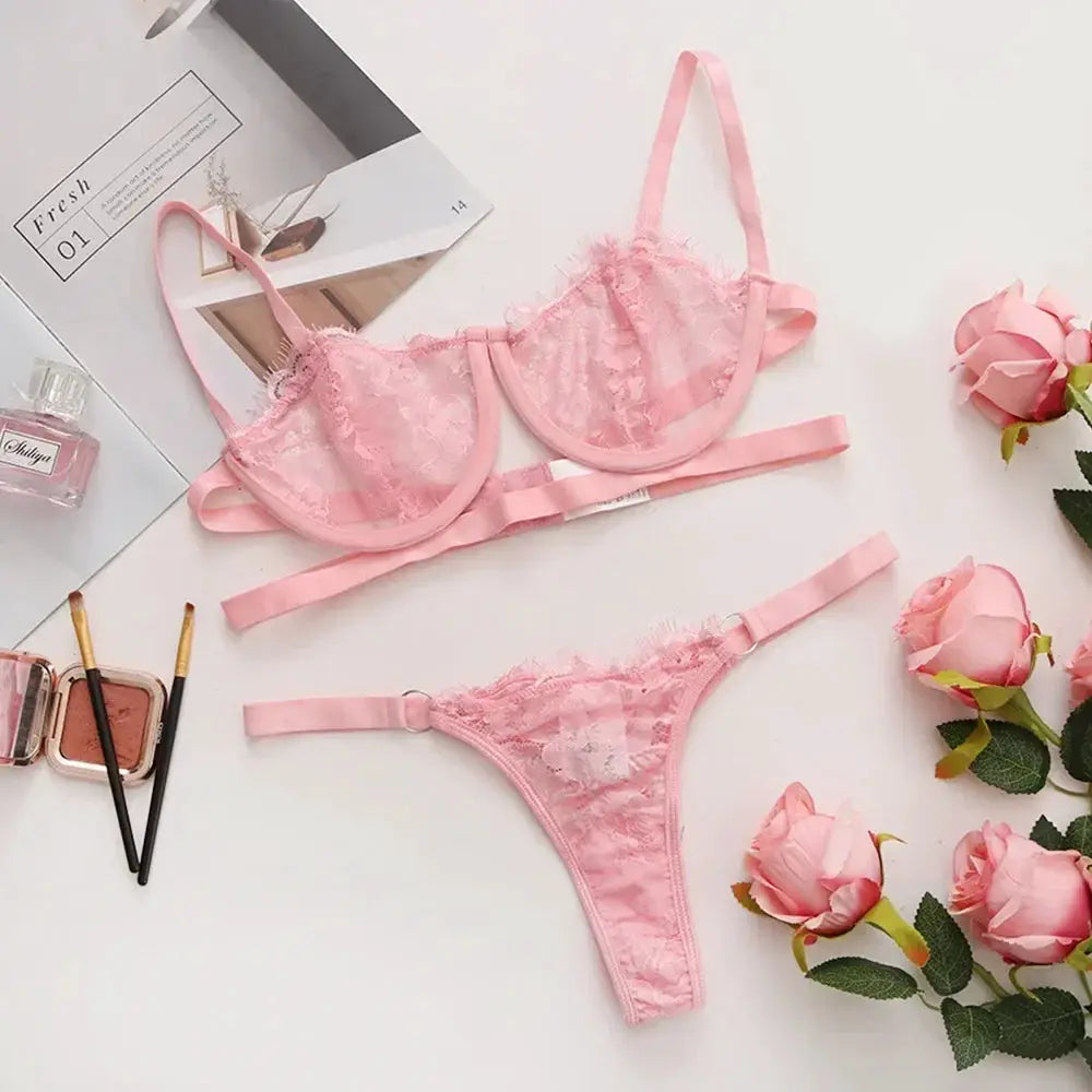 Sexy Woman Lace LingerieTransparent Underwear Fairy Embroidery Brief Sets Delicate Bra Kit Push Up Breves Sets Thin Erotic Bras by All Mart Bristol Ltd