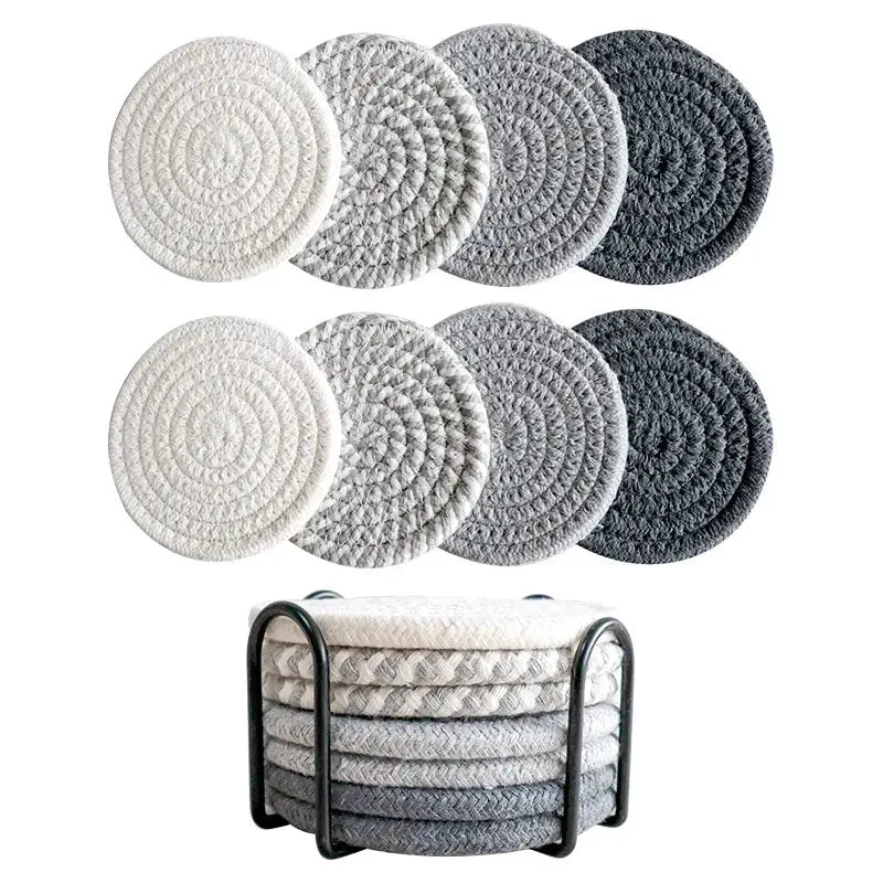 8Pcs Cup Coasters for Drinks Absorbent Woven Coaster Set with Holder Farmhouse Cloth Fabric Cup Coasters for Coffee Tea by All Mart Bristol Ltd
