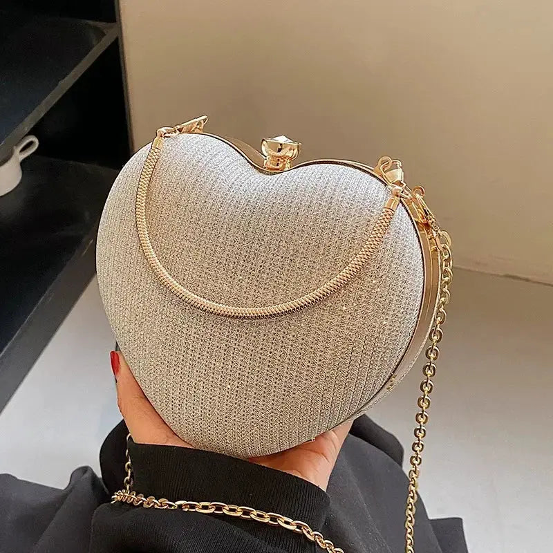 Evening Clutch Bag Women Bag Shiny Handbag Heart Shape Metal Clutches Bag Fashion Chain Shoulder Crossbody Bag Luxury Lady Purse by All Mart Bristol Ltd