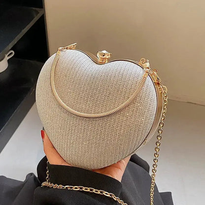 Evening Clutch Bag Women Bag Shiny Handbag Heart Shape Metal Clutches Bag Fashion Chain Shoulder Crossbody Bag Luxury Lady Purse by All Mart Bristol Ltd