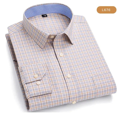 Men's Trendy Plaid Striped Lapel Collar Design Cotton Dress Shirts, Long Sleeve Casual Button Up Commuter Shirt For Spring/Fall by All Mart Bristol Ltd