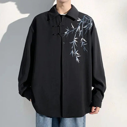 Men Loose Fit Embroidered Floral Casual Shirt Streetwear Oversized Comfortable Spring Summer Fashion Trendy Stylish Top Apparel by All Mart Bristol Ltd