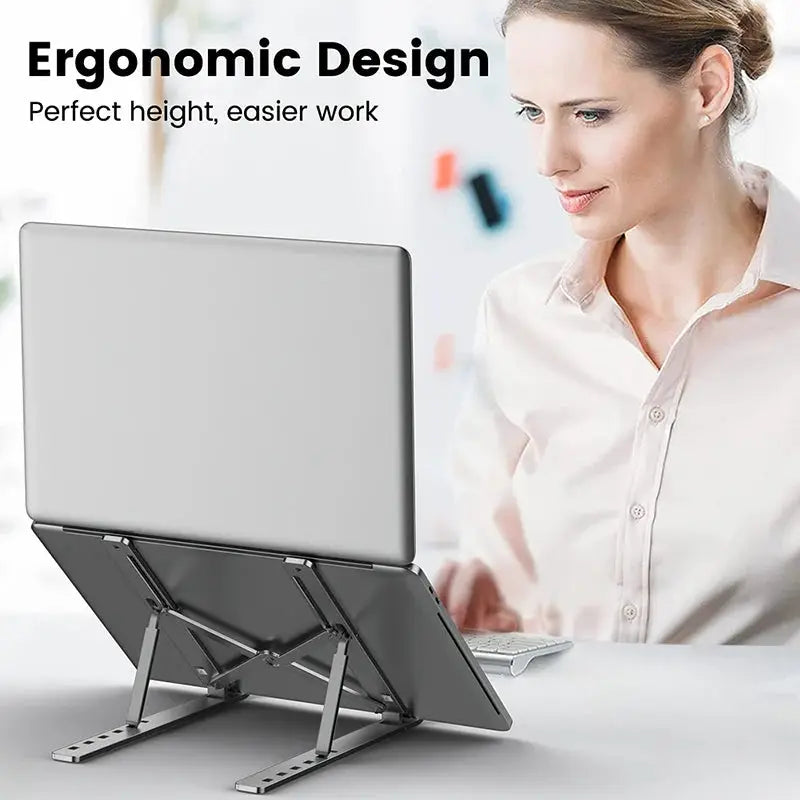 Aluminum Alloy Laptop Holder Stand Adjustable Foldable Portable for Notebook Computer Bracket Lifting Cooling Holder Non-slip by All Mart Bristol Ltd