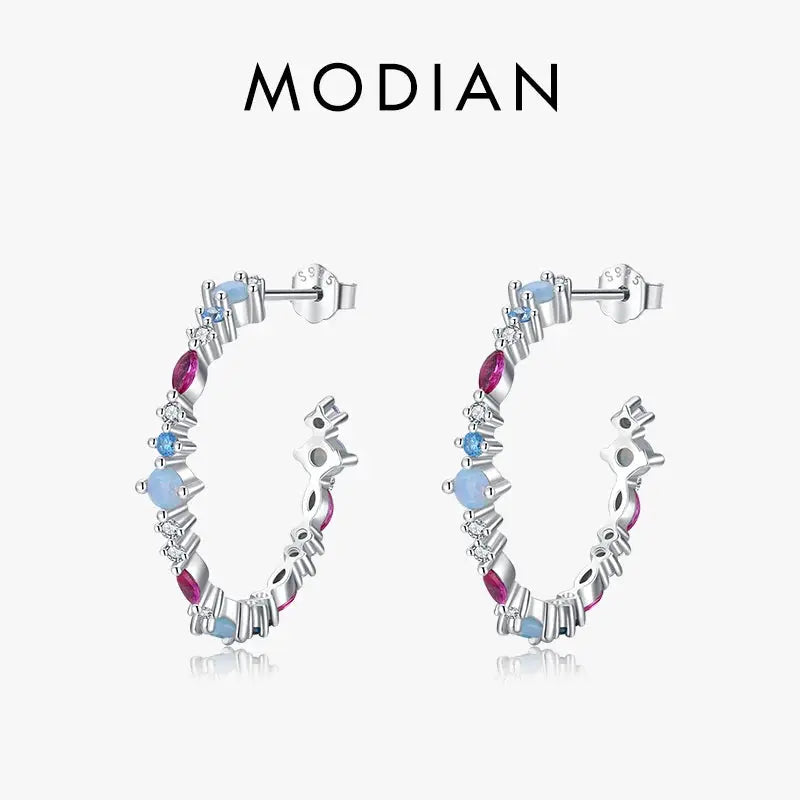 Modian Authentic 925 Sterling Silver Rainbow Color Zirconia Charm Stud Earrings For Women Ear Studs Wedding Gift Fine Jewelry by All Mart Bristol Ltd