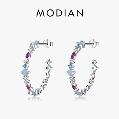 Modian Authentic 925 Sterling Silver Rainbow Color Zirconia Charm Stud Earrings For Women Ear Studs Wedding Gift Fine Jewelry by All Mart Bristol Ltd