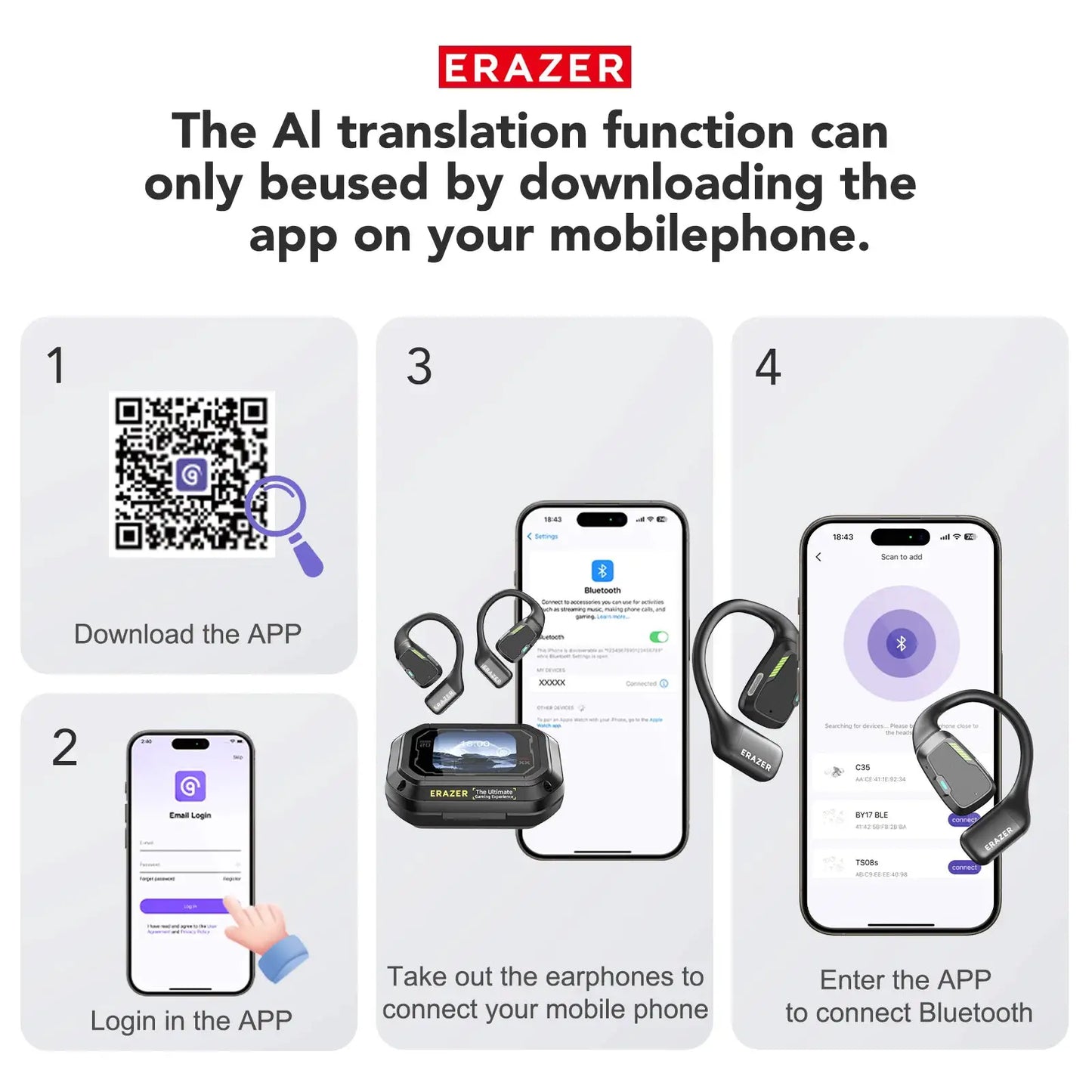 [AI Translator Earbuds]Erazer XP6 Wireless Headphones Gaming Headset Equalizer APP Bluetooth Earphones Waterproof Powerful Sound by All Mart Bristol Ltd