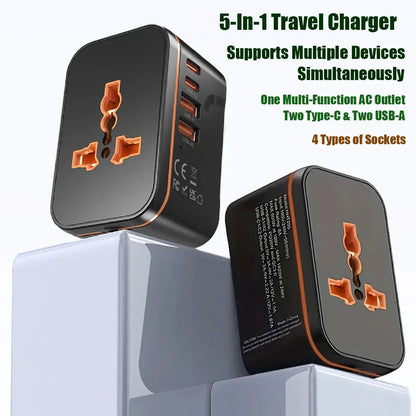 Universal 5-in-1 Travel Adapter with Fast Charging Ports by All Mart Bristol Ltd