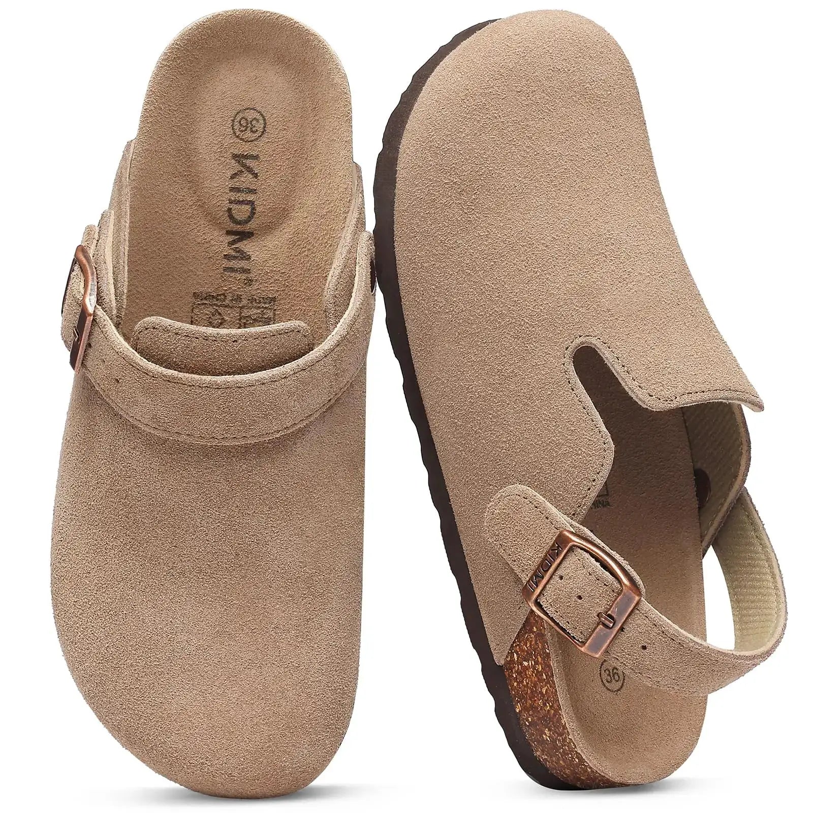 Smile Pop Men's Suede Shoes With Adjustable Back Strap Leather Mules With Cork Flip-Flop Slippers Insoles Slip-On Potato Shoes by All Mart Bristol Ltd