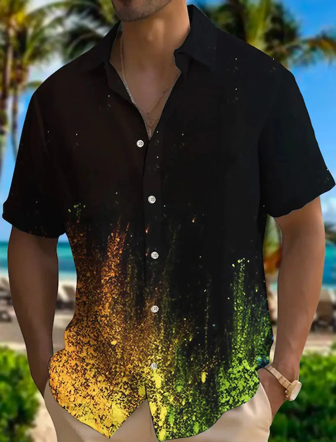 Men's Shirt Gradient GraphicTurndown colorful Rainbow Outdoor Street Short Sleeve Print Clothing Apparel Fashion Designer Casual by All Mart Bristol Ltd