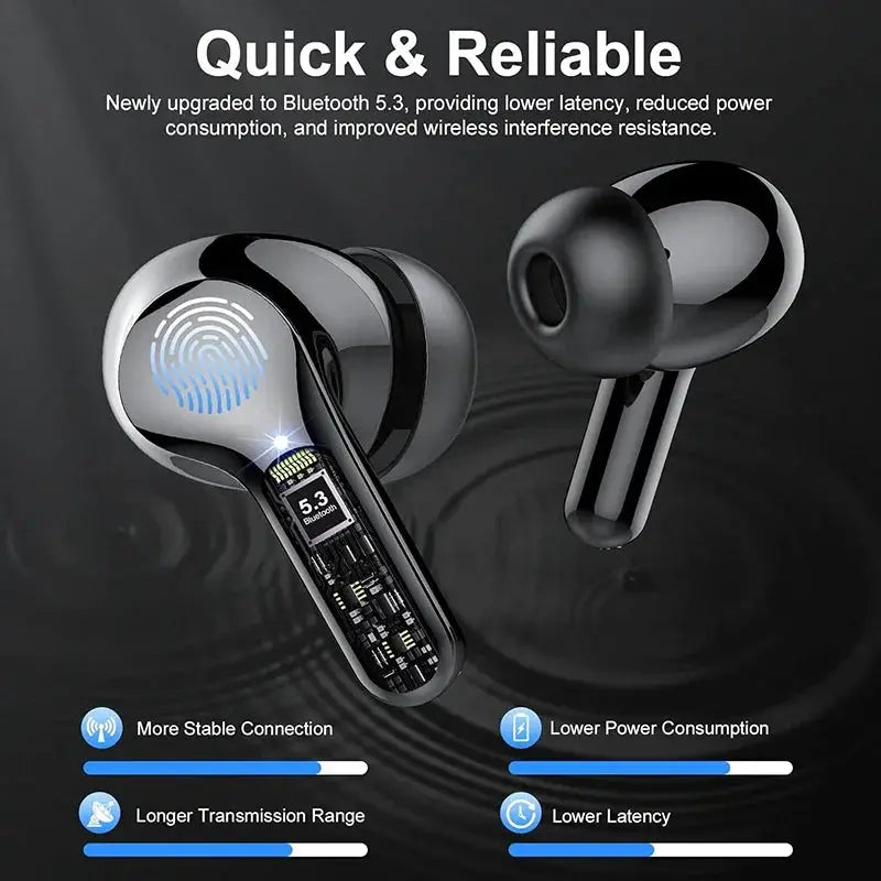 New Wireless Earbuds HiFi Stereo Headphones BT5.3 with ENC Noise Cancelling 48H LED Display Ear Buds IP7 Waterproof Earphones by All Mart Bristol Ltd