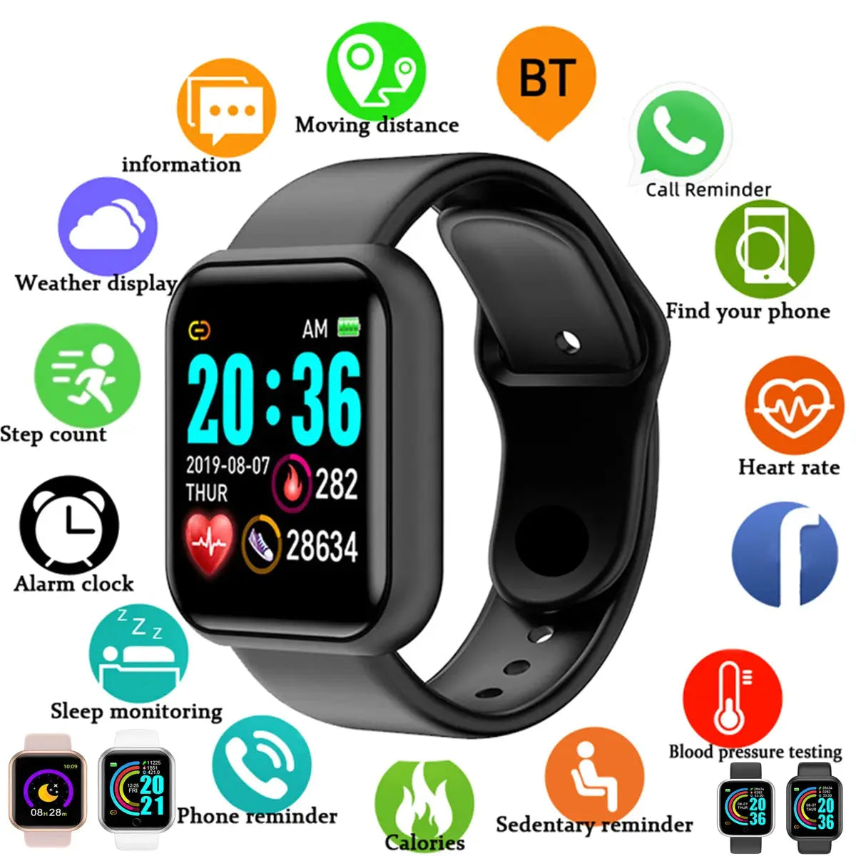Smart Watch Women Men Music Control Bluetooth Calories Fitness Monitor Smartwatch Running Tracker Sport Bracelet For Android IOS by All Mart Bristol Ltd