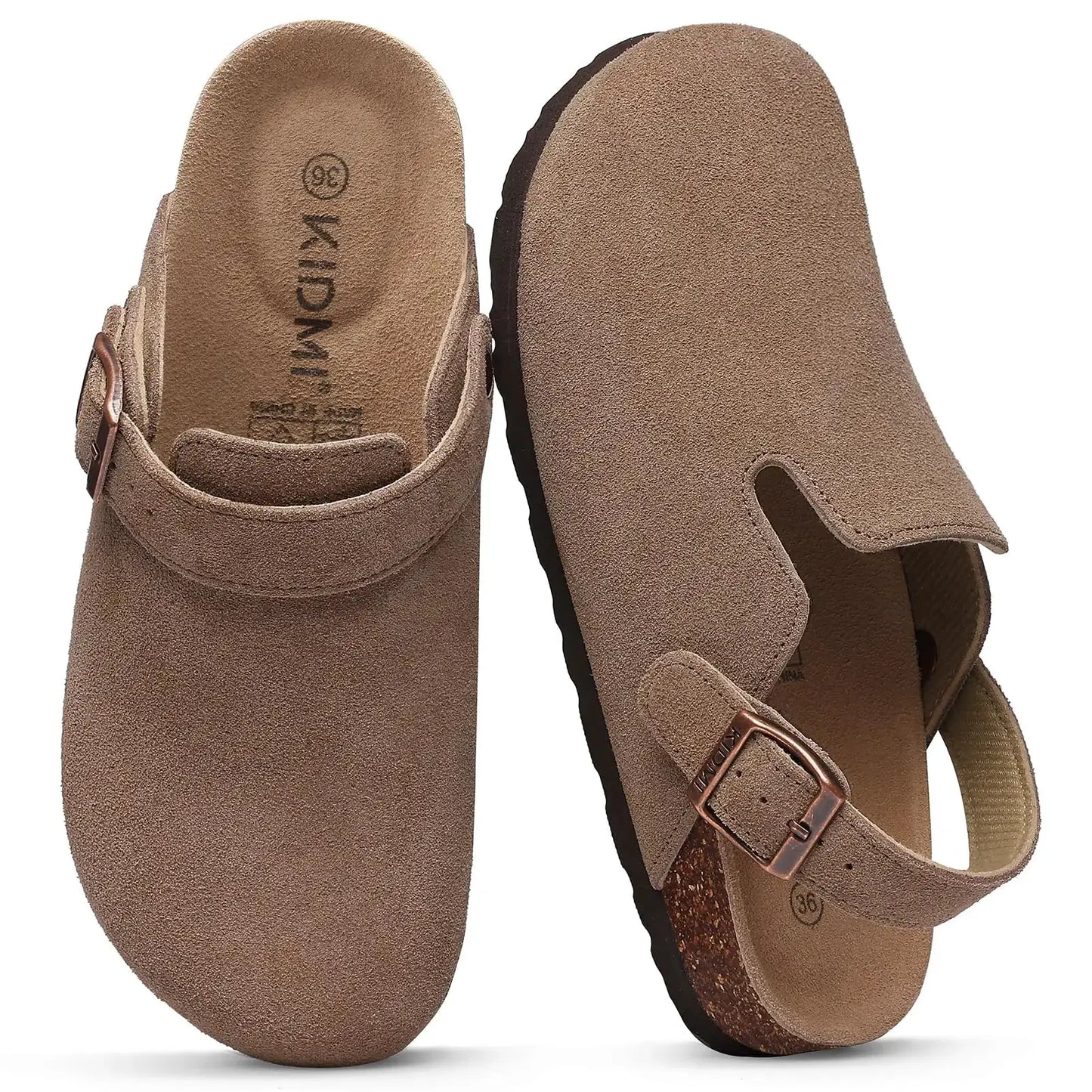 Smile Pop Men's Suede Shoes With Adjustable Back Strap Leather Mules With Cork Flip-Flop Slippers Insoles Slip-On Potato Shoes by All Mart Bristol Ltd