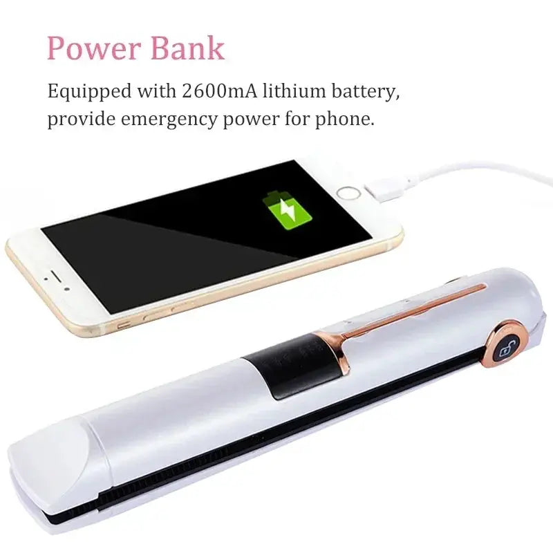 Portable Wireless Hair Straightener With Power Bank Function Rechargeable Hair Straightening Curling Flat Iron For Home Travel by All Mart Bristol Ltd
