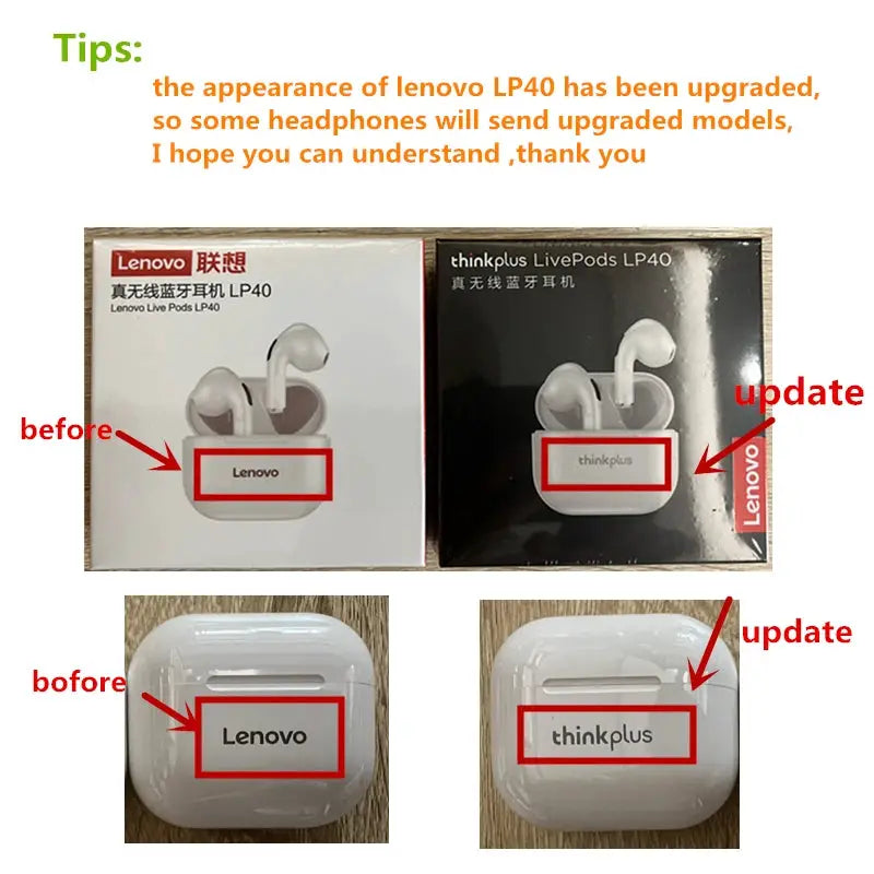 Original Lenovo LP40 wireless headphones TWS Bluetooth Earphones Touch Control Sport Headset Stereo Earbuds For Phone Android by All Mart Bristol Ltd