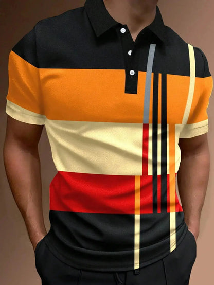 New Male Golf Stripe Polo Men's Casual Short-Sleeved Polo Shirt Solid Color Lapel Fashion Business Sports Breathable T-Shirt Top by All Mart Bristol Ltd