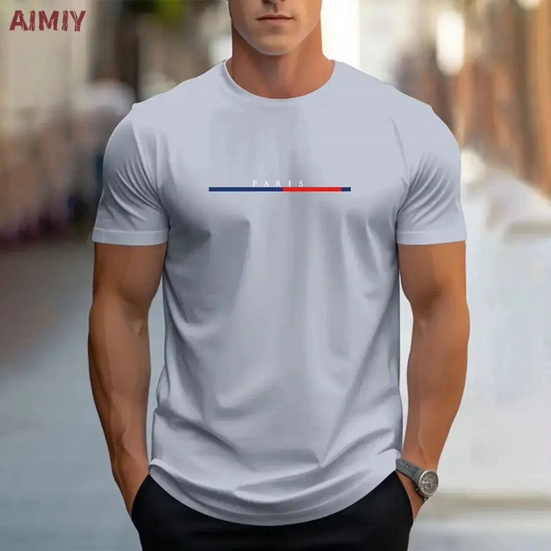 Summer Men's T-shirt Top Casual Loose Fit Oversized T-shirt PARI Letter Pattern Printed Round Neck Short Sleeved Homme Vêtement by All Mart Bristol Ltd
