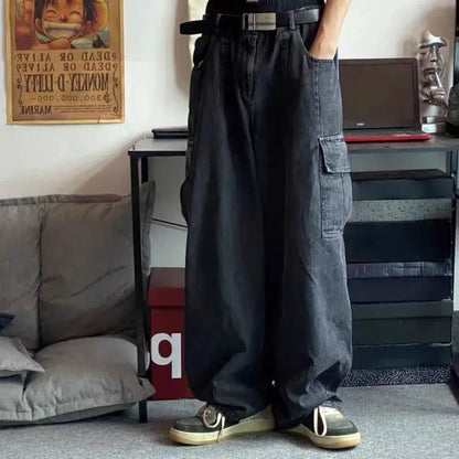 Baggy Jeans Men's Oversize Cargo Korean Black Wide Pants Streetwear Hip Hop Harajuku Male Fashion Straight Denim Pants by All Mart Bristol Ltd