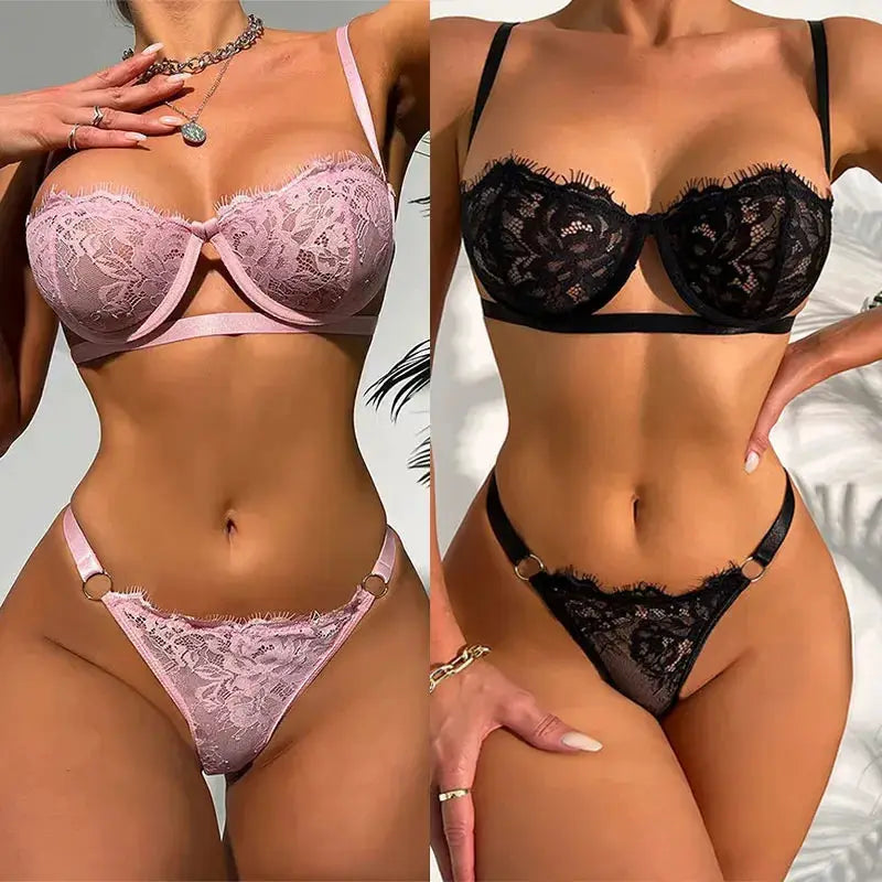 Sexy Woman Lace LingerieTransparent Underwear Fairy Embroidery Brief Sets Delicate Bra Kit Push Up Breves Sets Thin Erotic Bras by All Mart Bristol Ltd