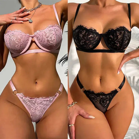 Sexy Woman Lace LingerieTransparent Underwear Fairy Embroidery Brief Sets Delicate Bra Kit Push Up Breves Sets Thin Erotic Bras by All Mart Bristol Ltd