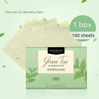100 Pcs Portable Facial Absorbent Paper Oil Control Wipes Green Tea Sheet Oily Face Blotting Matting Tissue Makeup Facial Clean by All Mart Bristol Ltd