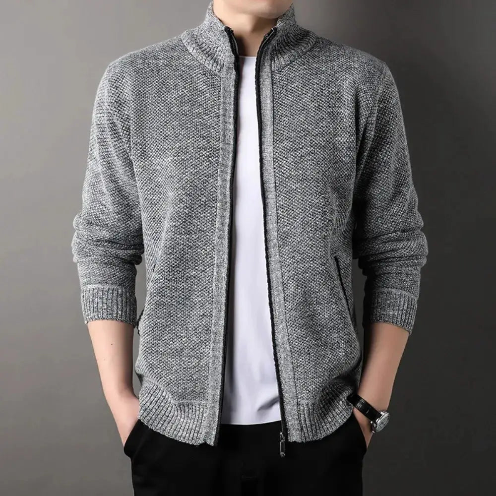 Men's Stand-up Collar Knit Sweater Autumn Winter New Cardigan Tops Korean Slim Solid Color Sweatercoat Jacket by All Mart Bristol Ltd
