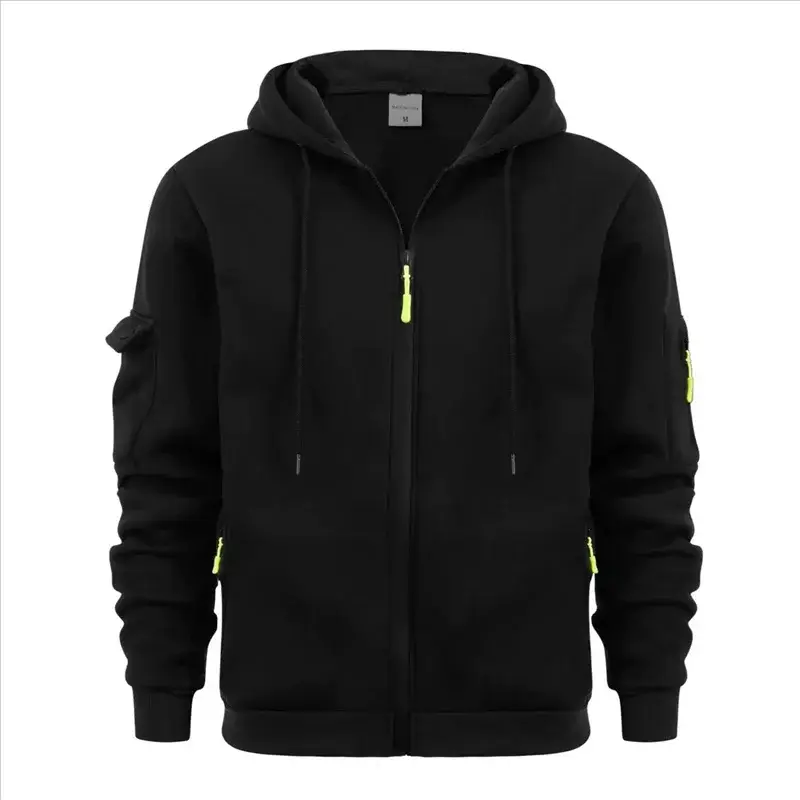 Spring Autumn Hooded Hoodies Men Fashion Zipper Pocket Sports Cardigan Outwear Male Solid Casual Jogging Sweatshirt Jackets Coat by All Mart Bristol Ltd
