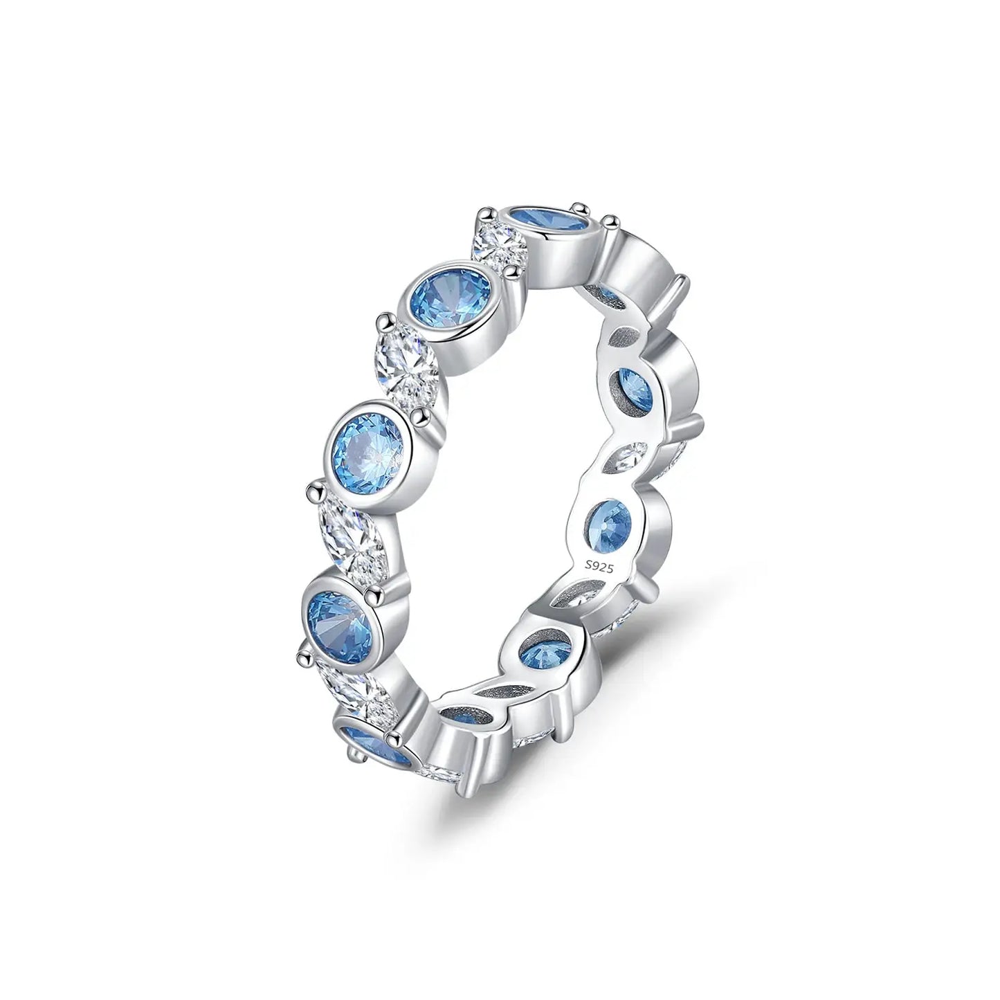 MODIAN 925 Sterling Silver Ocean Round Blue CZ Eternal Ring Trendy Stackable Delicate Fine Jewelry Fro Women Vacation Gifts by All Mart Bristol Ltd