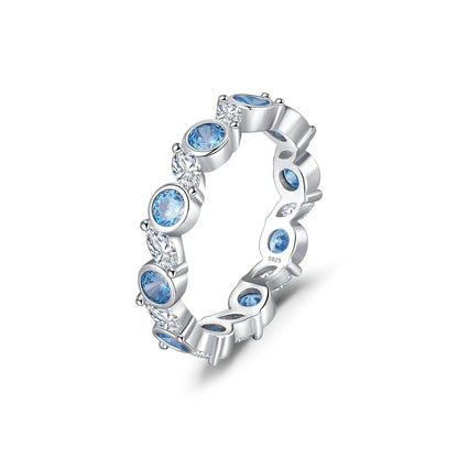 MODIAN 925 Sterling Silver Ocean Round Blue CZ Eternal Ring Trendy Stackable Delicate Fine Jewelry Fro Women Vacation Gifts by All Mart Bristol Ltd
