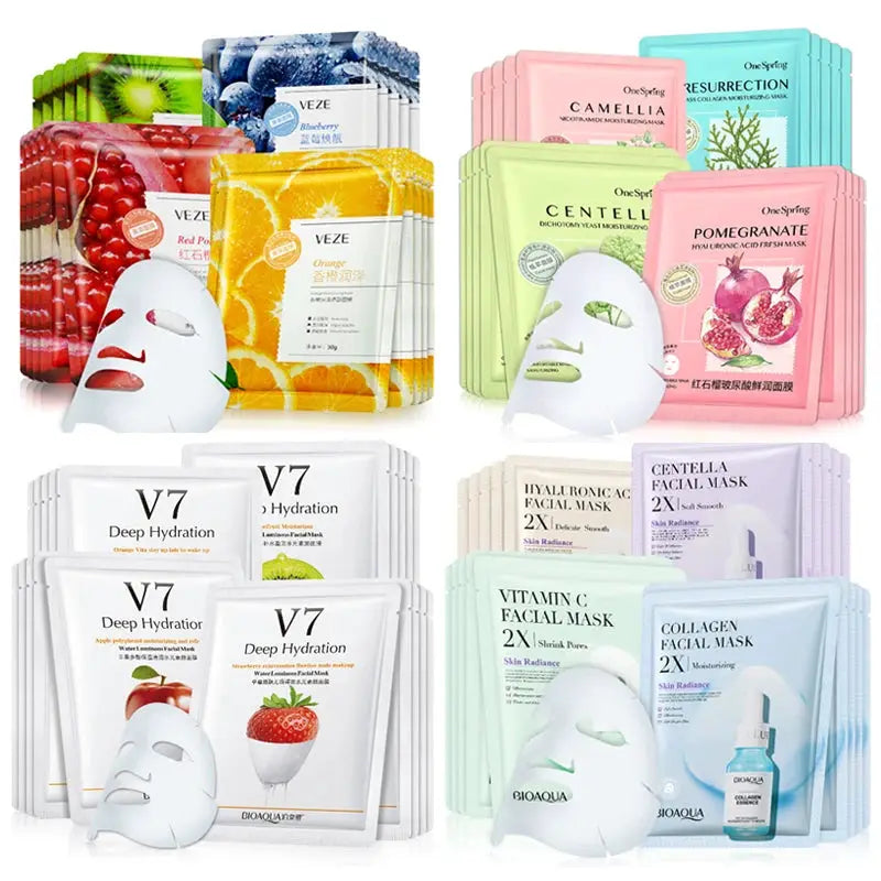 20Pcs Face Mask Sets Fresh Fruit Face Care Sheet Masks Hydrating Anti-aging Oil Control Acne Treatment Facial Mask Skin Care Set by All Mart Bristol Ltd