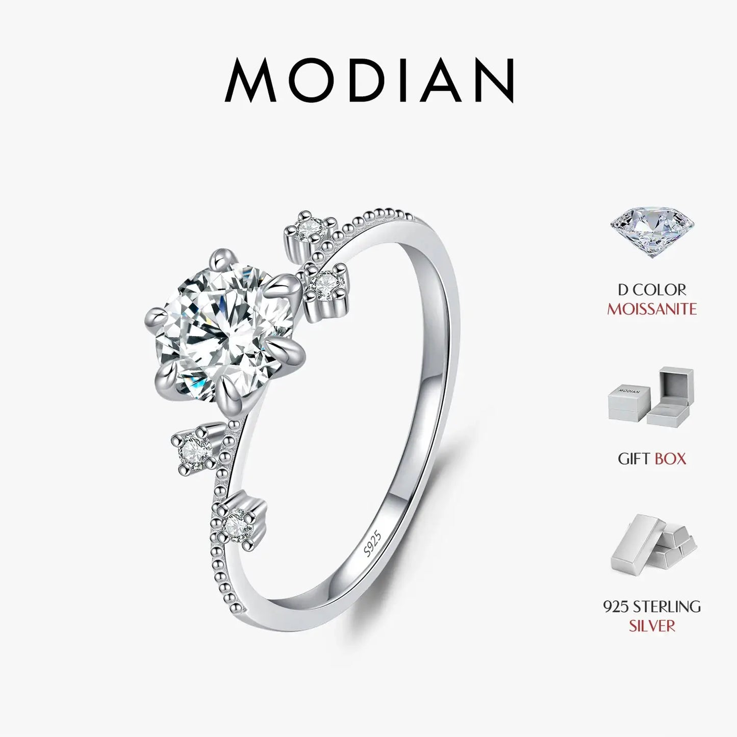 MODIAN 1CT Moissanite Ring 925 Sterling Silver Delicate Flower Six Claws Lab Created Diamond Rings For Women Wedding Jewelry by All Mart Bristol Ltd