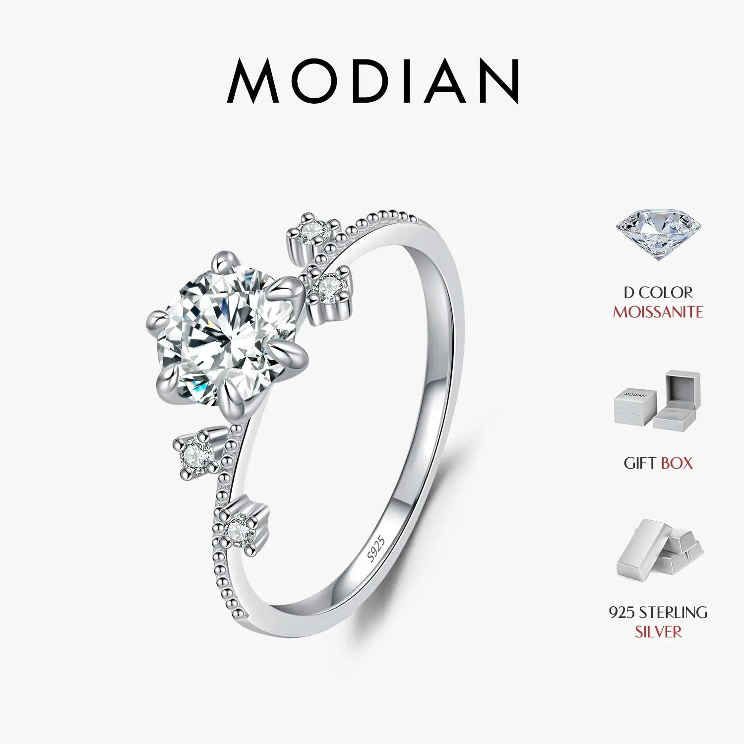 MODIAN 1CT Moissanite Ring 925 Sterling Silver Delicate Flower Six Claws Lab Created Diamond Rings For Women Wedding Jewelry by All Mart Bristol Ltd