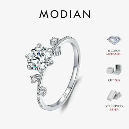 MODIAN 1CT Moissanite Ring 925 Sterling Silver Delicate Flower Six Claws Lab Created Diamond Rings For Women Wedding Jewelry by All Mart Bristol Ltd