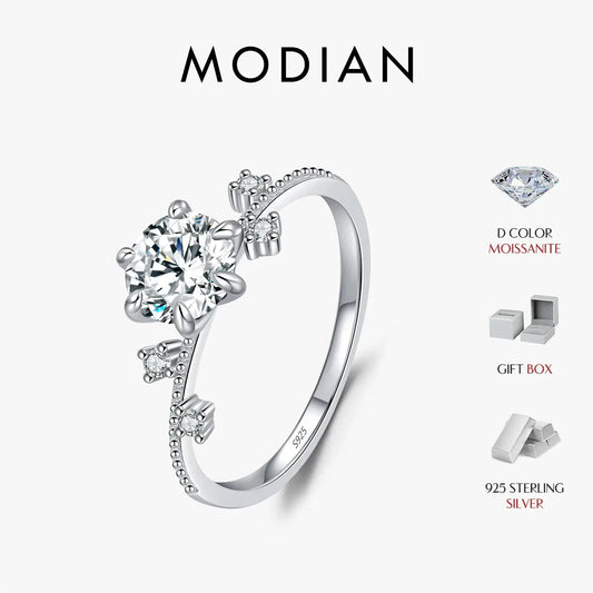 MODIAN 1CT Moissanite Ring 925 Sterling Silver Delicate Flower Six Claws Lab Created Diamond Rings For Women Wedding Jewelry by All Mart Bristol Ltd