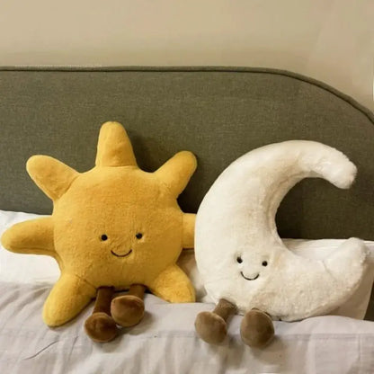Adorable Smile Face White Moon Yellow Sun Plushie Stuffed Cute Cartoon Weather Plush Toy for Kid Bedroom Decor Sofa Throw Pillow by All Mart Bristol Ltd