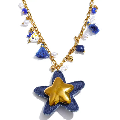 Yhpup Exclusive Design Blue Denim Heart Star Animal Pendant Necklace Bracelet Bangle Popular Charm Jewelry Autumn & Winter New by All Mart Bristol Ltd